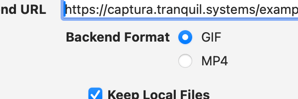 A screenshot of the captura
    advanced preference pane, showing the backend configuration and automation
    options.